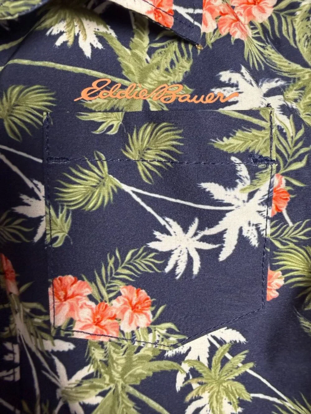 Eddie Bauer Kids Navy Floral Button Down Shirt Size 2 2T Vacation Beach Tropical